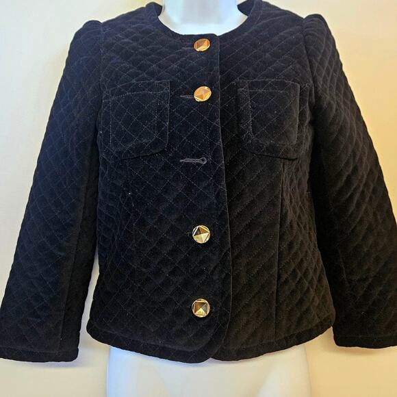 Marc by Marc Jacobs Black Quilted Jacket Size 0 Velour Gold Buttons Grandmacore - Picture 1 of 12